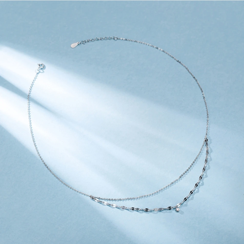 925 пробы Серебряное колье двухслойная цепочка ожерелье с блестками для девочек женские ювелирные изделия подарок на день рождения свадебные алмазные ожерелья
