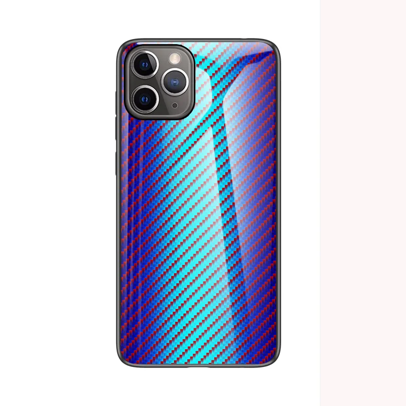 Чехол из закаленного стекла для iPhone 11 Pro Max X 8 7, ударопрочный жесткий гибридный защитный чехол для iPhone, модный градиентный карбоновый чехол - Цвет: Blue