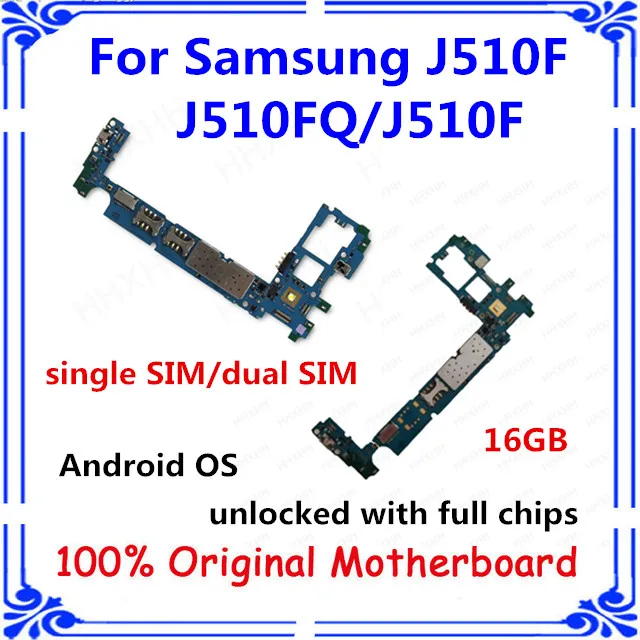 Для samsung Galaxy J5 J510F J510FQ/J510F оригинальная материнская плата разблокированная MB 16gb с чипами одна/две sim-панели плата за ОС Android