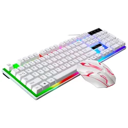 Juego de Teclado retroiluminado con cable para Gaming, Kit de Teclado retroiluminado en blanco y negro para Gamer y Mouse, con trípode, para casa, oficina y PC, 2021