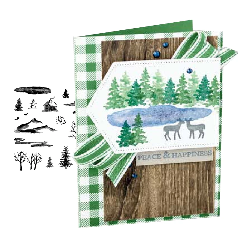 

Jcarter Clear Stamps Mountain House Decoration Rubber Stamps Silicone Scrapbooking for Card Making Paper Sheet Craft New Stamp