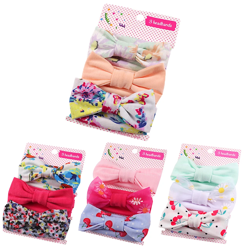 3Pcs/Set Baby Turban Headband for Girls Floral Bows Elastic Cotton Hair Band Newborn Headwear Haarband Accessories | Детская одежда и