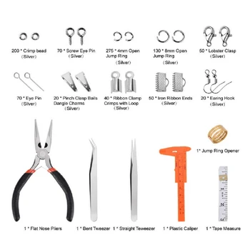 

JEWELRY MAKING FINDINGS TOOLS 10 GRIDS BOX WITH PLIERS BEADS OPEN JUMP RINGS EARRINGS HOOKS PINS PINCHS LOBSTER CLASPS SCREWS