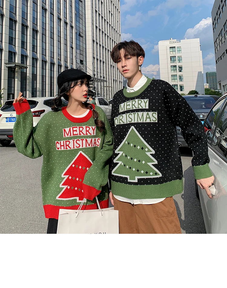 Privathinker зимние жаккардовые свитера с рождественской елкой для мужчин и женщин, утолщенный теплый пуловер для влюбленных, вязаный свитер, одежда
