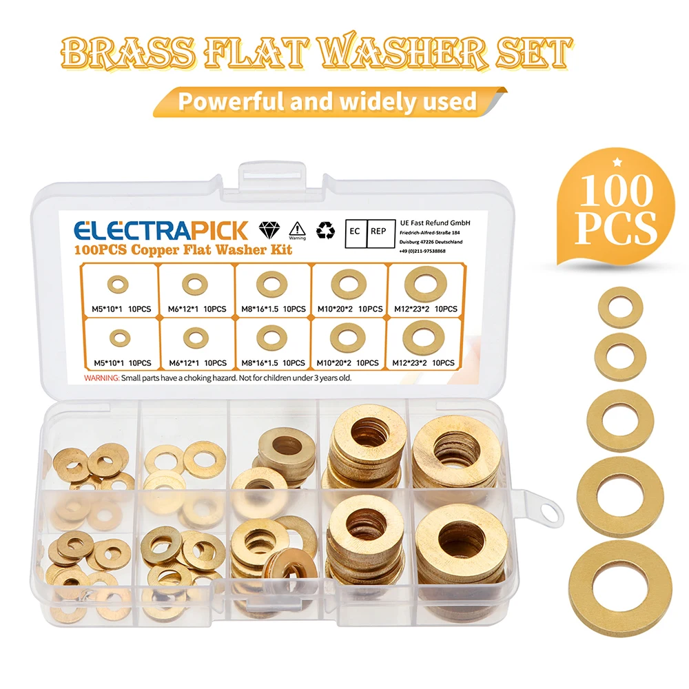 

Прямая поставка, электродвигатель, 100 шт., M5, M6, M8, M10, M12, плоская медная шайба, плоская прокладка, в коробке