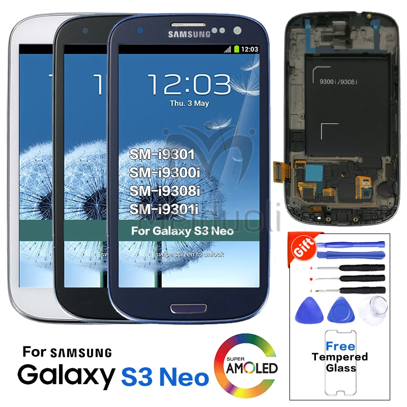 

Super AMOLED LCD For Samsung Galaxy S3 Neo i9300i i9301 i9301i i9308i Phone Display Touch Screen Digitizer with Frame Assembly