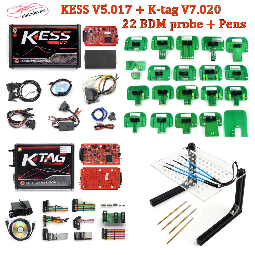 KESS V2 Online No token limited V2.47 V5.017 EU Red ECM free titanium KTAG V7.020 KESS 4 светодиодный программатор ECU светодиодный BDM Адаптеры 22 шт - Цвет: KTAG kess BDM FULL