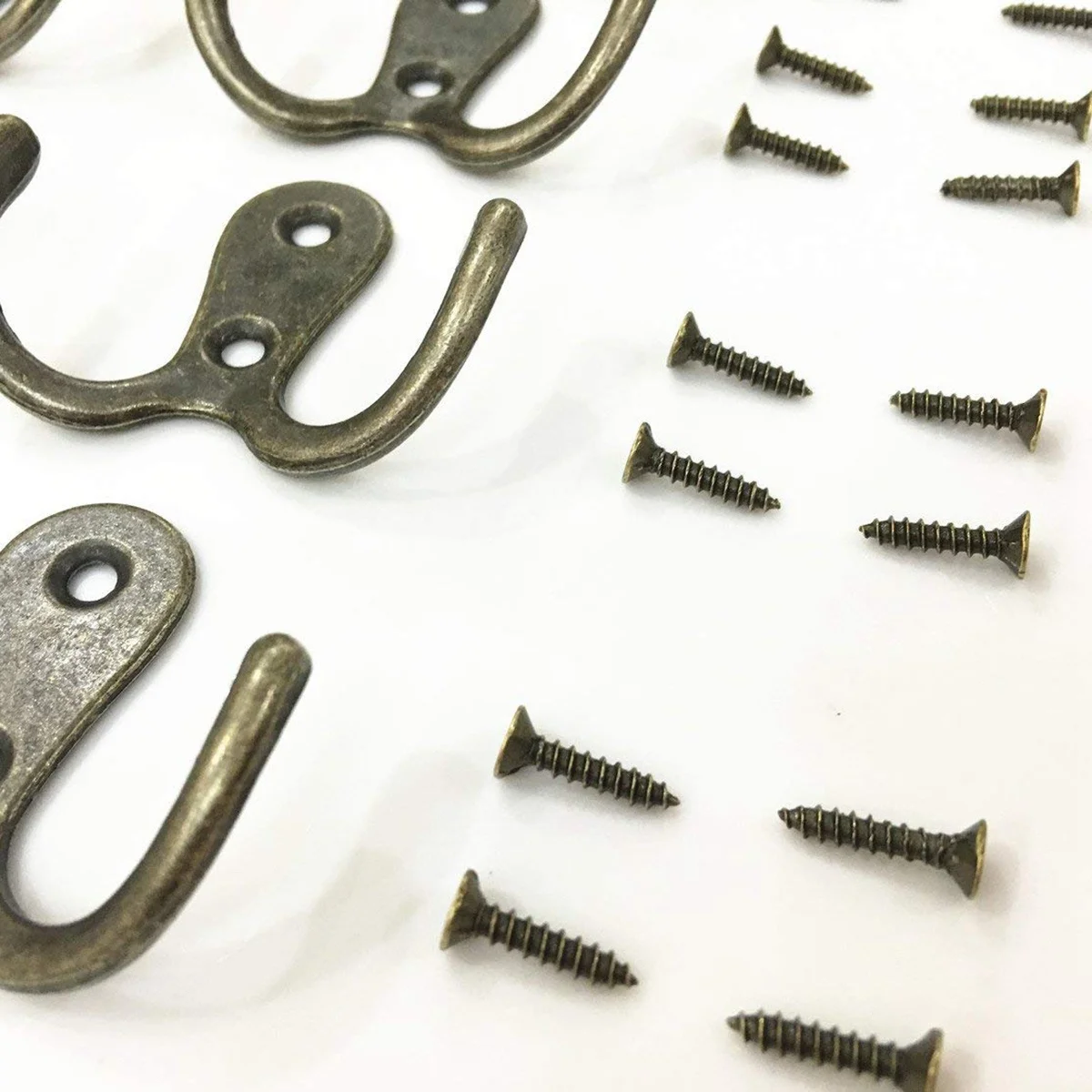 20 Pieces Double Prong Robe Hook Rustic Hooks Retro Cloth Hanger with 40 Pieces Screws, Bronze Color
