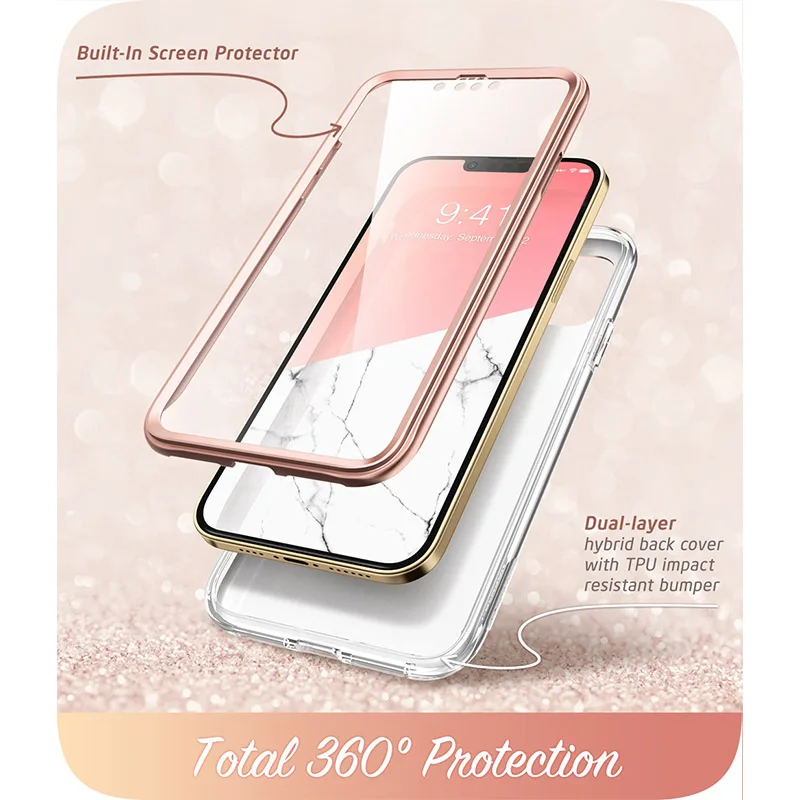 Sleek Full-Body Protective Case with Built-in Screen Protector - Marble Design (2021)
