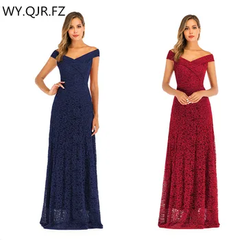 

OML-566#Bridesmaid Dresses Long Lace Burgundy Navy Off Shoulder Wedding party prom host cheap wholesale Valentine's Day Dress
