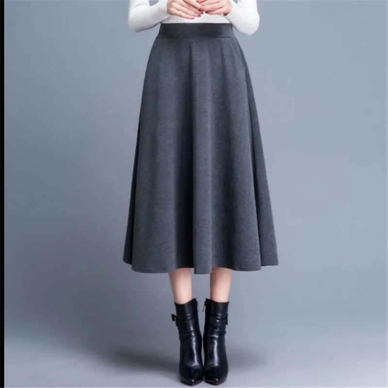 gray 75cm Осенне-зимние модные женские шерстяные юбки с высокой талией, шерстяная длинная юбка трапециевидной формы, Женская Повседневная бархатная юбка Z147 - Цвет: gray 75cm