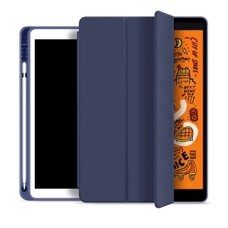 Тёмно-синий Для iPad 10,2 чехол с карандашом держатель для iPad 7-го поколения чехол TPU Мягкий силиконовый корпус полный защитный чехол Авто Режим сна/пробуждения - Цвет: Тёмно-синий