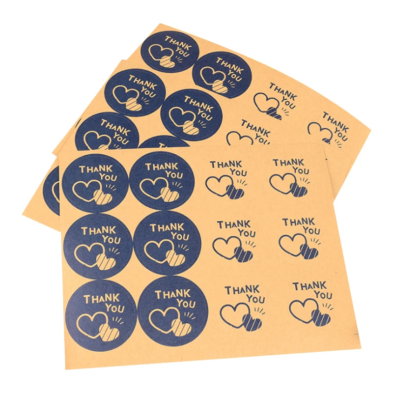 1000pcs/lot Kawaii thank you Round with heart Comic Packaging Seals Sticker Labels for Envelope Birthday Party Gifts Wholesale | Канцтовары