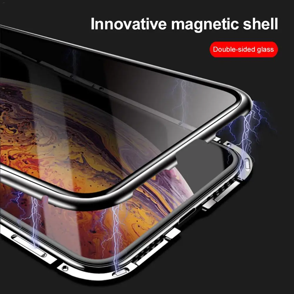 Для IPhone 11 Pro Max Магнитная Адсорбция анти-Открытый чехол для телефона металлический оправа закаленное стекло чехол пленка предотвращает подмышки