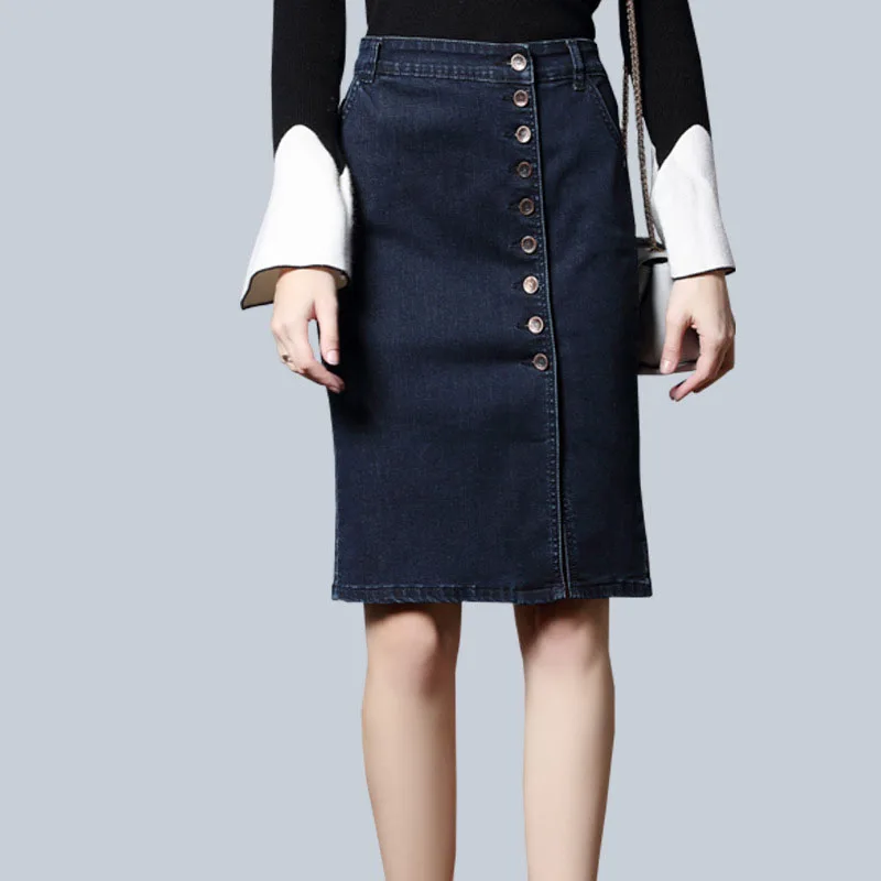 Летняя джинсовая юбка высокая талия и бедра сплит юбки женские большие размеры с одной пуговицей карманы черные джинсы юбка стиль Saia Джинсы 6XL