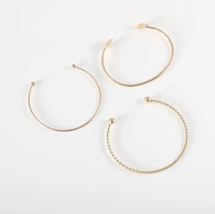 Bangle Bracelet Gold SV Plated Cuff Women Leaves Open Threepiece Suit
