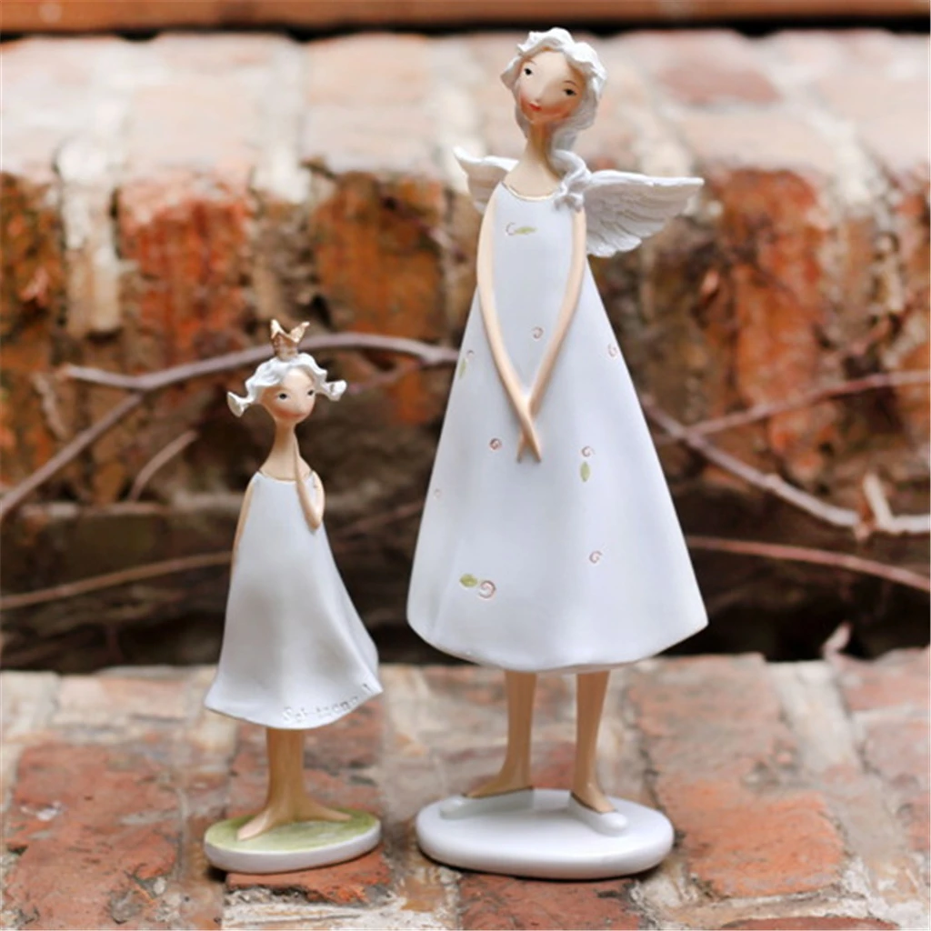 2Pcs Creative Angels Mother And Daughter Figurine Sculpture Home Desk Decor