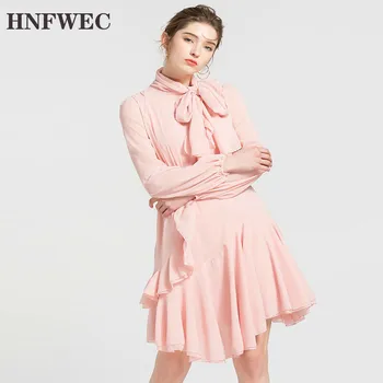 

Europe Fashion Dress Female Summer 2020 New Long Sleeve Chiffon Dress Women Solid Color Women Clothing F449