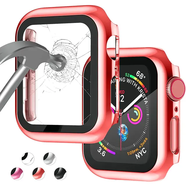 Glass + Cover for Apple Watch Case 45mm 41mm 44mm 40mm 42mm 38mm Screen Protector Accessories for iWatch Series7 6 5 4 3 se Red