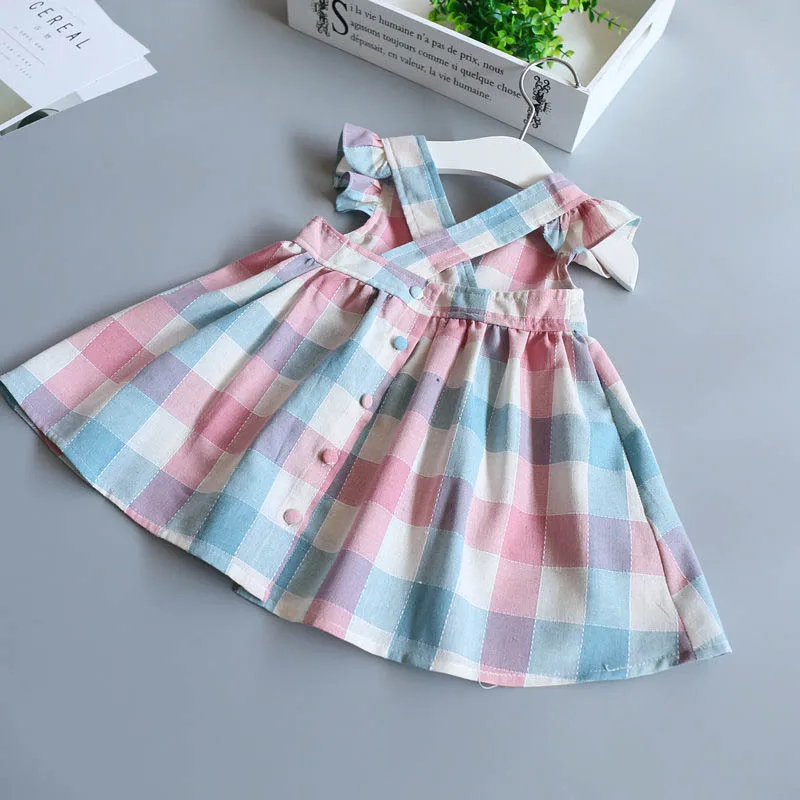 summer children's clothing baby girls fancy checked dress fashion casual plaid dresses for girls