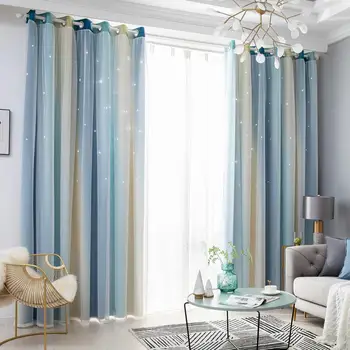 

100x250cm Blackout Curtains Colorful Double Layer Star Gradient Cut Out Curtains for Children's Bedroom Living Room 30E