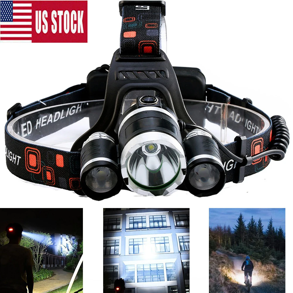 

US Stock 6000LM Led Headlight Headlamp T6 Waterproof Headlight Zoomable Focus Rechargeable Headlamps Camping Bicycle Climbing