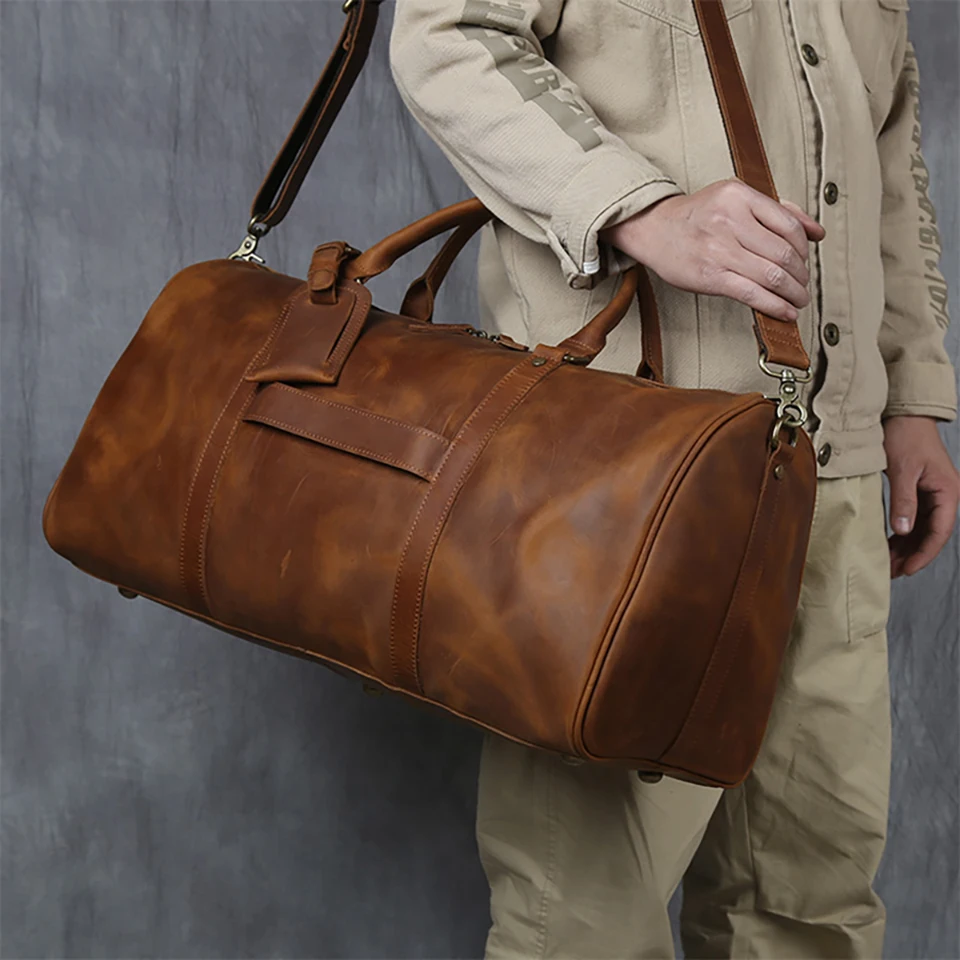 Large Leather Duffle Bag With Trolley Sleeve
