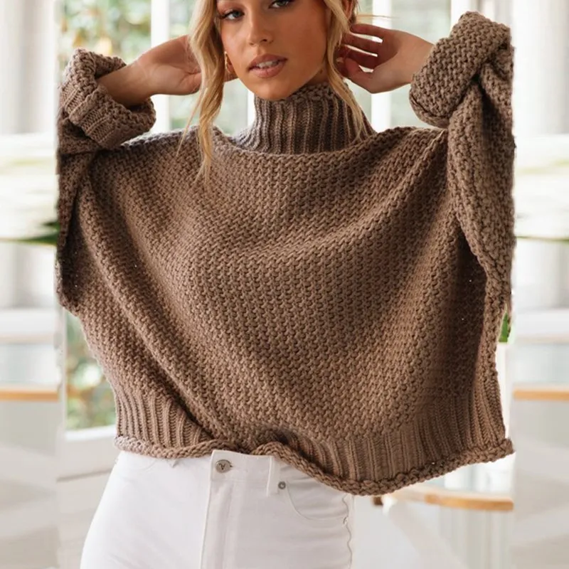 

Fall Women Solid Turtle Neck Casual Sweater High Street Loose knitting Long Sleeve Sweater Female Plus Size Sweater
