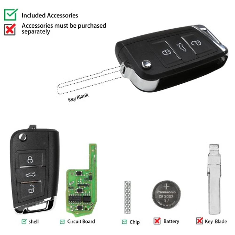 5 шт./лот Xhorse XEMQB1EN супер дистанционный ключ для VW MQB 3 кнопки со встроенным