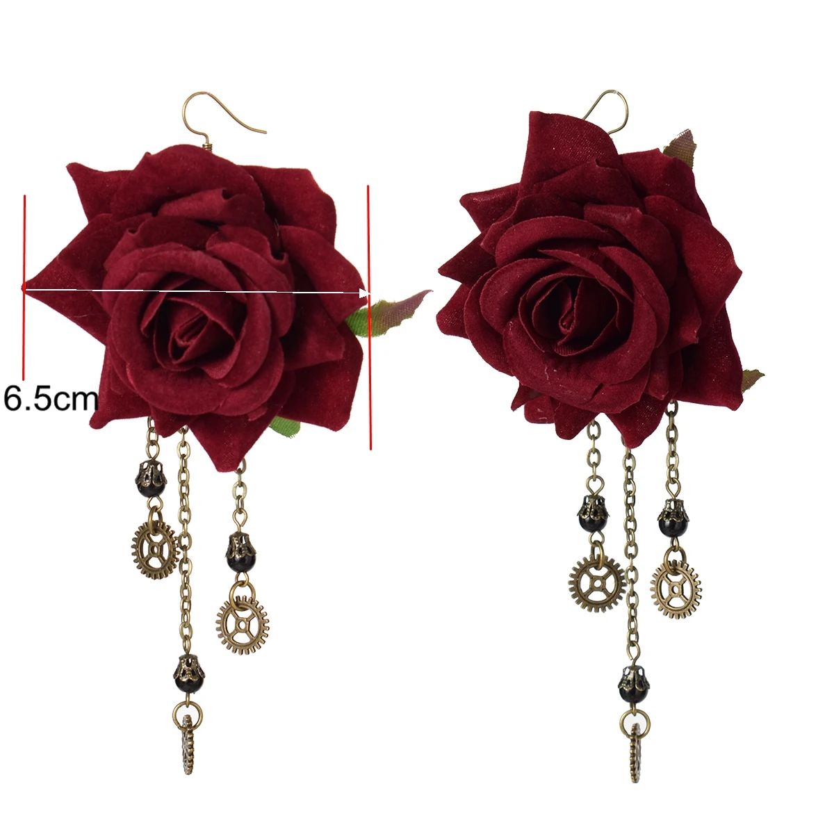 Gothic Dangle Earrings Medieval Retro Vampire Exaggerated Red Rose Gear Pendant Ear Drop Earrings Women Party Costume Jewelry 4