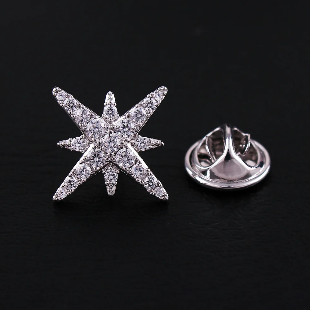

Cool Cross Flashing Star Men Brooch Micro Zircon Top Grade Women's Shirt Collar Button Small Collar Pin 1086