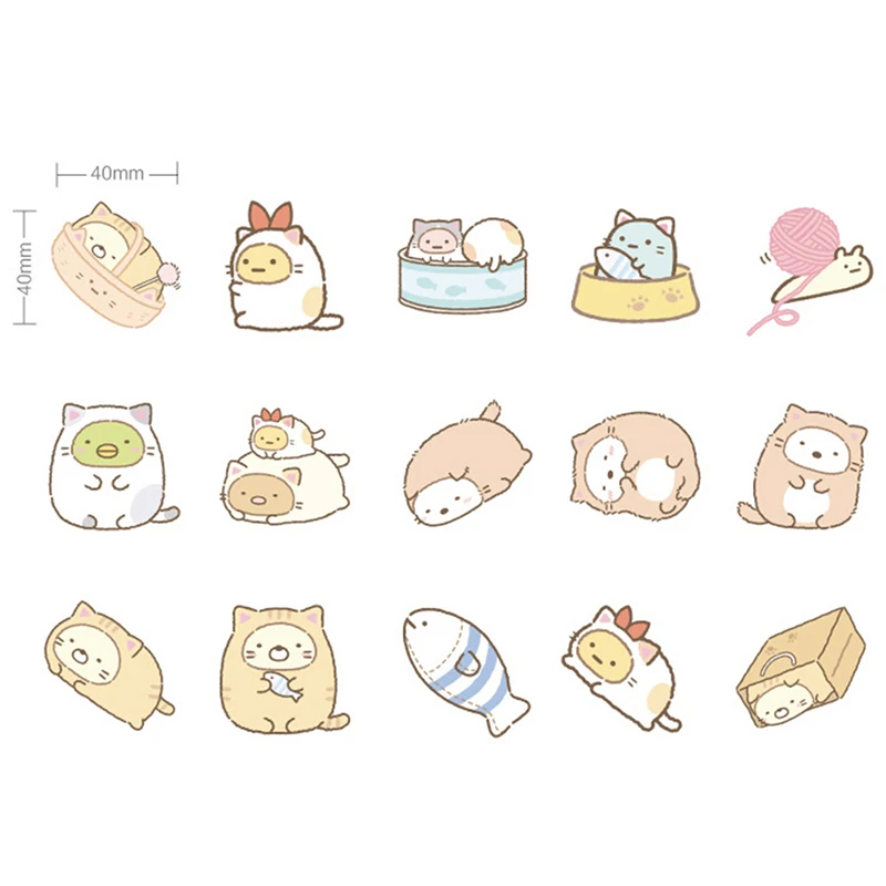 45pcs/Box Stickers Cute Cats Decorative Stationery Stickers DIY Diary Album Gift Labels