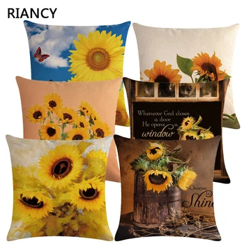 

1pcs Sunflower Pattern Cotton Linen Throw Pillow Cushion Cover Car Home Sofa Bed Decorative Pillowcase Funda Cojin Pillows 40653