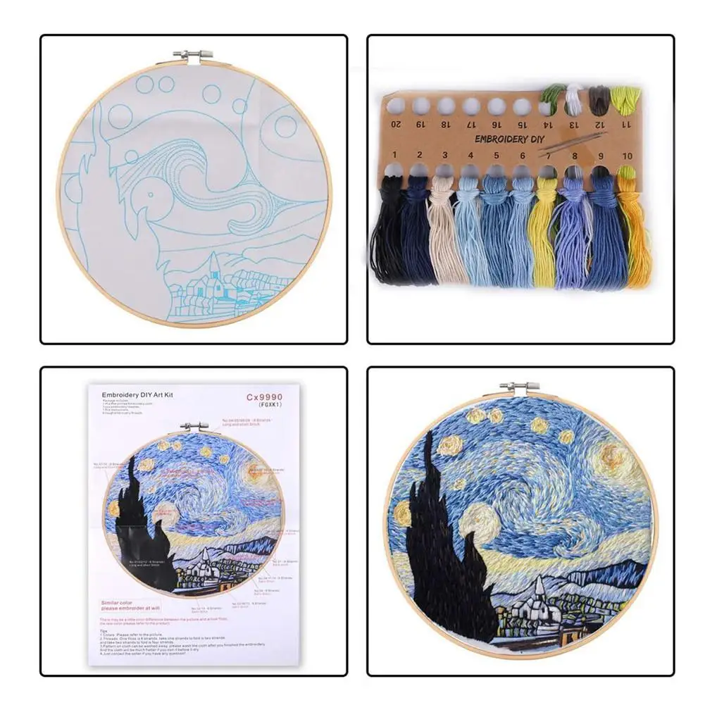 Embroidery Kit for Beginners Adults Cross Stitch Patterns Starter Kits Embroidery Hoop Color Floss Kit