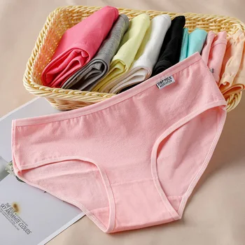 

New Women Solid Color Panties Breathable Cotton Low Waist Briefs Girls Candy Color High-Quality Soft Pure Cotton Underwear
