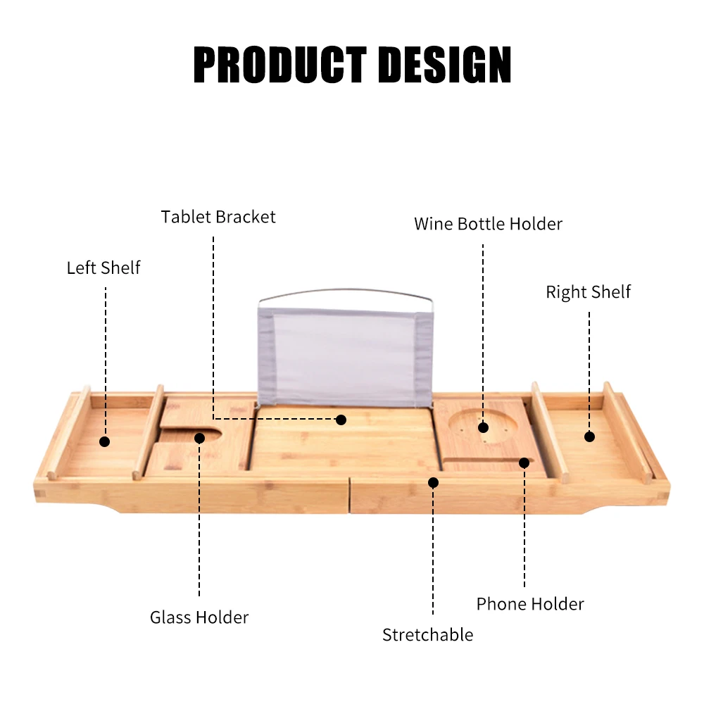 Роскошный лоток для ванны лоток бамбуковый спа ванна держатель для салфеток сервировочный лоток Книга Держатель Вина нескользящая Нижняя Выдвижная сторона
