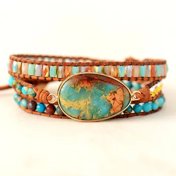 High End Women Leather Wrap Bracelets W/ Vibrant Stones Crystal Beads Bracelet Boho Spiritual Jewelry Bijoux Dropship