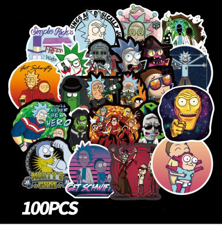 100 шт. Rick and Morty Водонепроницаемая аниме наклейка для гитары ноутбука мотоцикла ноутбука телефон наклейка s скейтборд багаж наклейка игрушка - Цвет: 100pcs