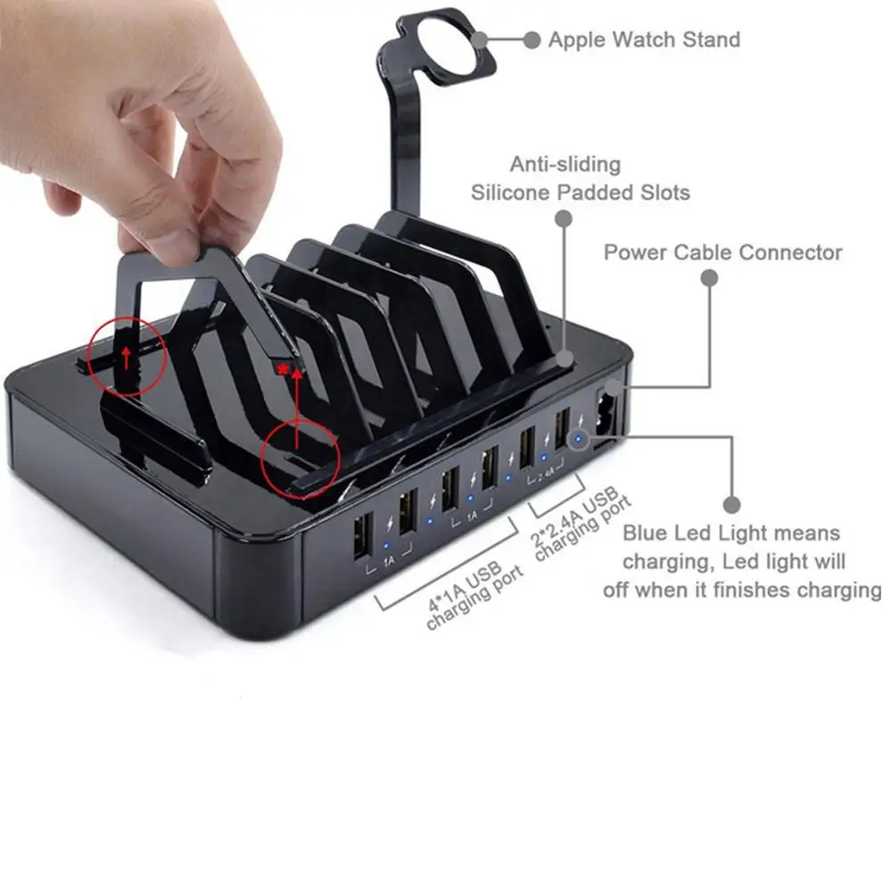 Для телефона iPhone iPad huawei 8 слотов путешествия быстрое зарядное устройство концентратор 6 портов Универсальный USB Настольная зарядная станция Док-станция