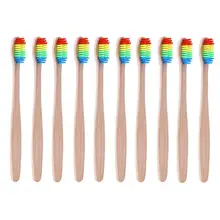 10 шт. зубная щетка из природных материалов мягкая Радужная головка бамбук портативная мягкая Щетинная зубная щетка для взрослых зубная щетка бамбук продукты
