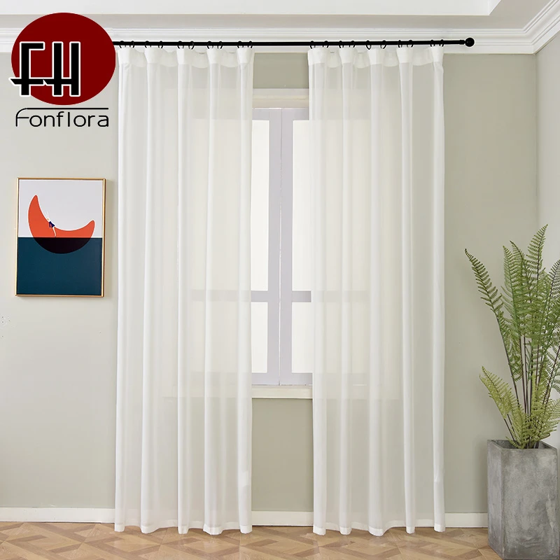 White Solid Window Tulle Curtains in the Living Room Short Voile Curtain Plain Transparent Sheer Wedding Decoration Organza