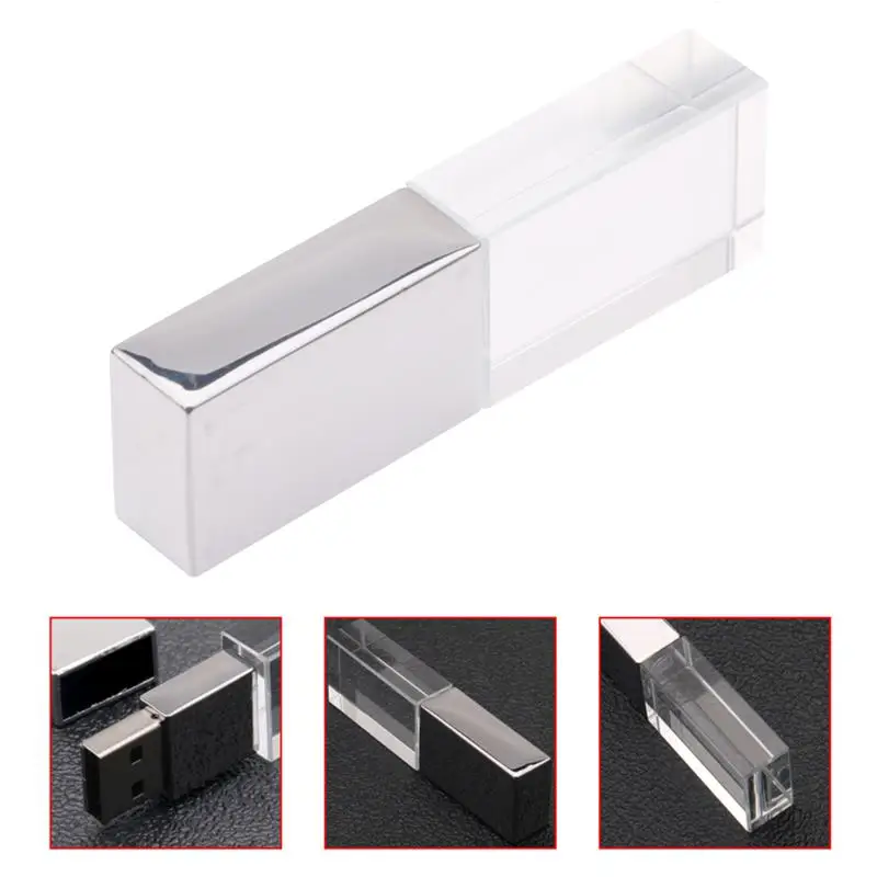 

Crystal Transparent Led light Metal Usb flash drive Pen drive 32gb Usb memory stick disk