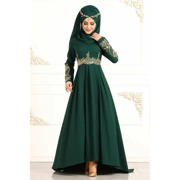 Дубай кружева Абая для женщин мусульманские Абайи турецкие платья burkini Исламская одежда Бангладеш арабский Восточный халат из марокена djellaba - Цвет: Зеленый