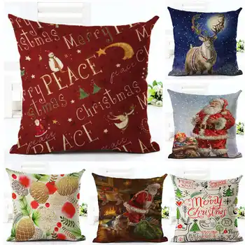 

Festive Christmas Xmas Santa Throw Pillow Case Cotton Linen Cushion Cover Home Soft Room Festival Gift