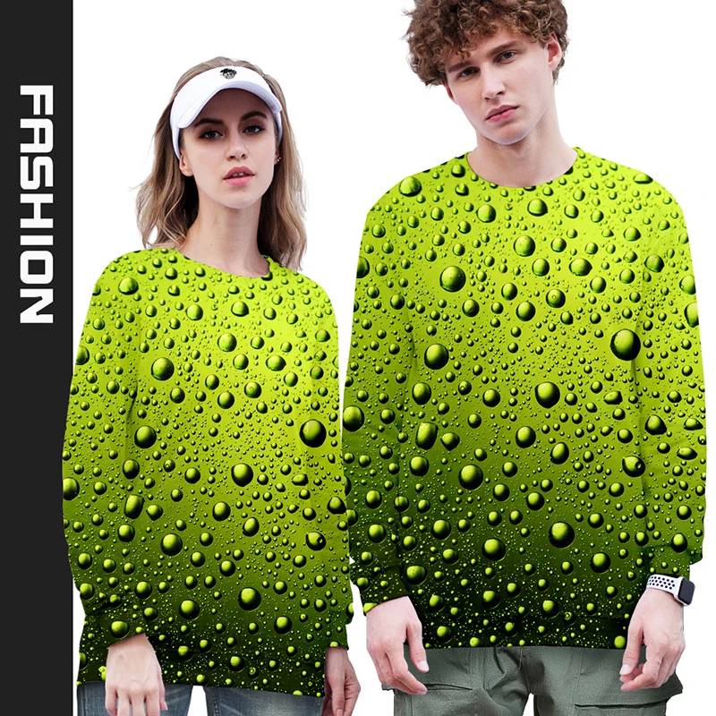 

Green Water Drops Costume 3d Hoodies Pullover Fashion Men Women Capless Sweatshirt Streetwear Hip Hop Long Sleeve 3D Hoodie Tops