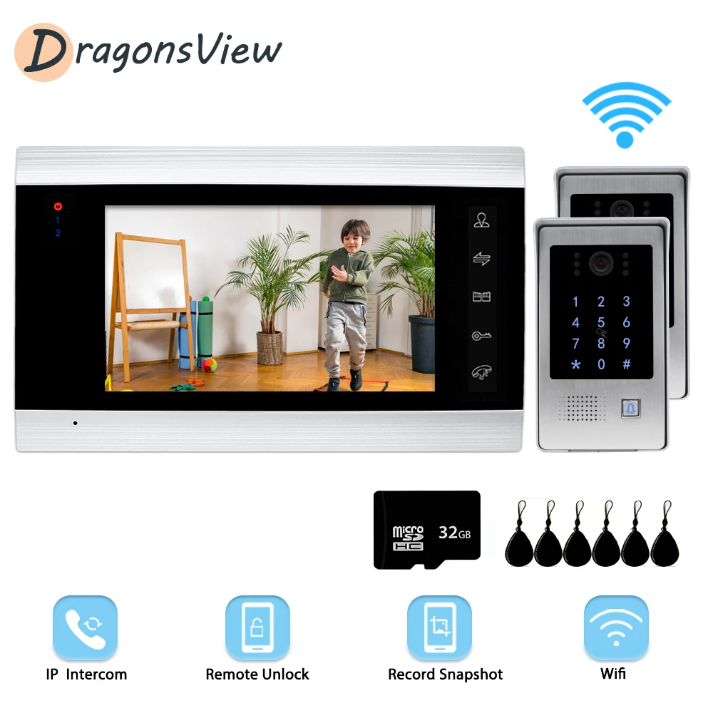 DragonsView Wi Fi видеодомофон с 2 дверными звонками фронтальная дверь камера датчик