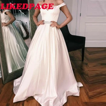 

LIKEDPAGE 2020Wedding Dresses Satinoff the shoulder Wedding Bridal Gowns Sweep Train vestido de noiva sheer beach robe de mariee