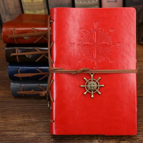red Retro Spiral Notebook Diary Notepad Vintage Pirate Anchors PU Leather Note Book Replaceable Stationery Gift Traveler Journal - Цвет: red