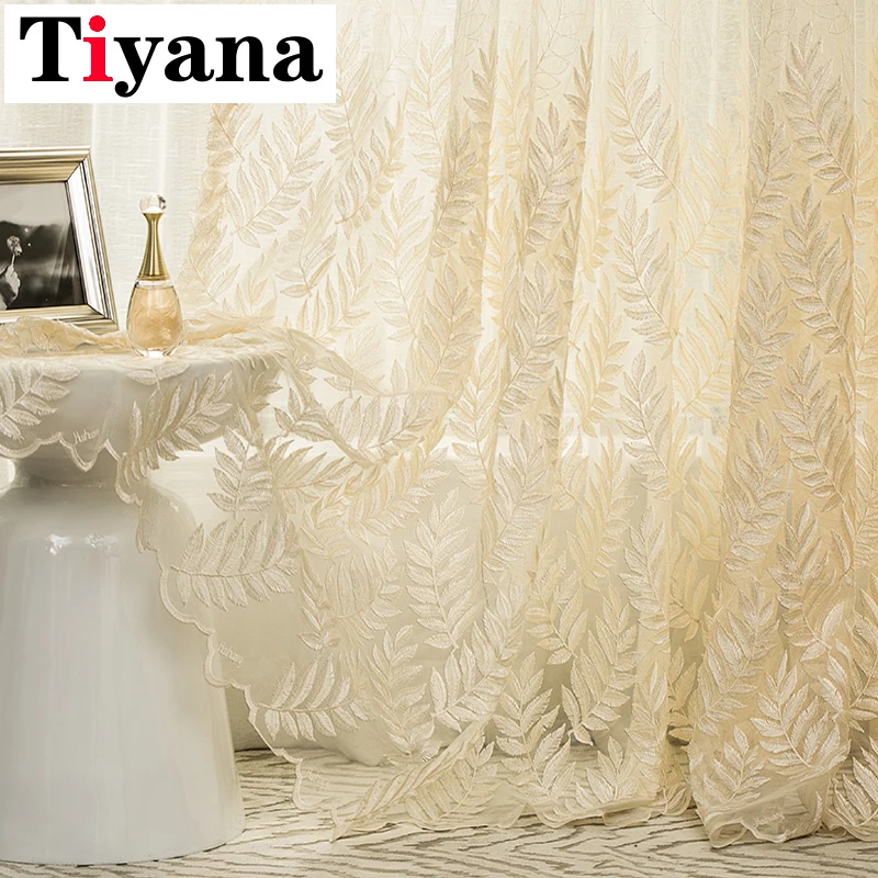 

Tiyana Embossed Leaves Design Sheer Curtains Embroidered Luxury Tulle for Bedroom Living Room Balcony Window Screens M178Y