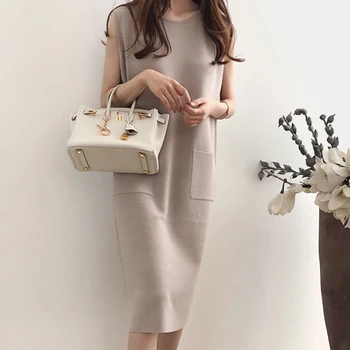 

Summer Japan Style Elegant Simple White Vintage Women Midi Dresses Straight Pocket Plain 2020 Korean Female Retro Daily Dress